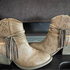 Maurices Tan Ankle Boots with Braided Tassels